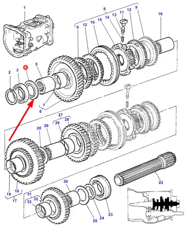 Oryginalna podkładka dystansowa skrzyni biegów o wymiarach 4,14/4,19 mm i numerze katalogowym 1671888M2, stosowana  w ciągnikach marek Challenger i Massey Ferguson schemat.