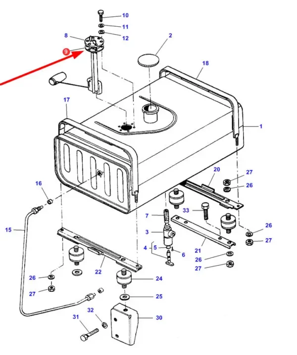 Oryginalna uszczelka czujnika poziomu paliwa, stosowana w ciągnikach rolniczych marki Massey Ferguson schemat