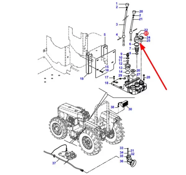 Oryginalny mieszek drążka zmiany biegów, stosowany w ciągnikach rolniczych marki Massey Ferguson schemat