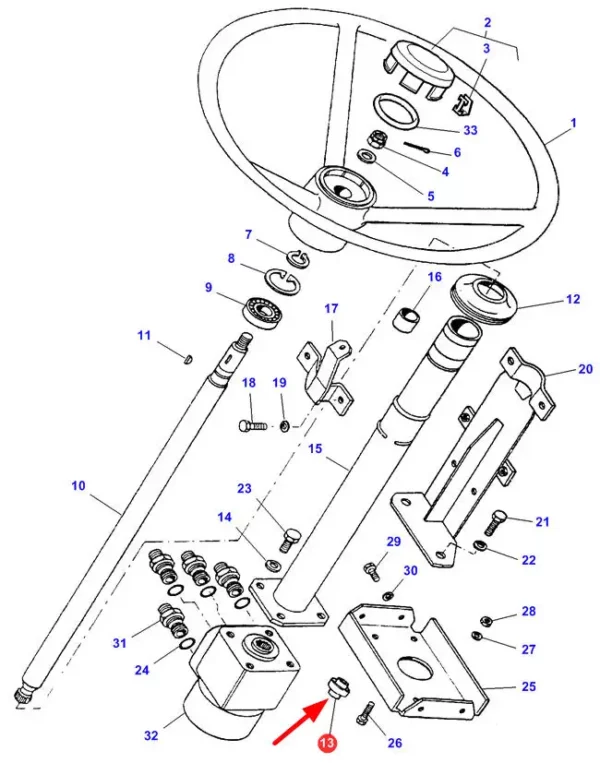 Oryginalna tuleja mocowania kierownicy o numerze katalogowym 1684015M1, stosowana w ciągnikach rolniczych marki Massey Ferguson schemat.