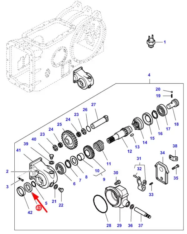 Oryginalny simering przekładni przedniego napędu o numerze katalogowym 1692583M3, stosowany w ciągnikach rolniczych marki Massey Ferguson schemat