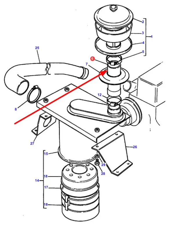 Oryginalna rura układu ssąco wydechowego, stosowana w ciągnikach marki Massey Ferguson. schemat.
