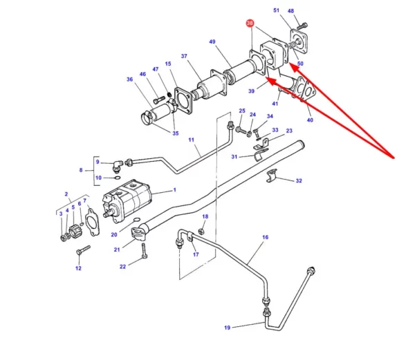 Oryginalna uszczelka korkowa magistrali hydraulicznej, stosowana w ciągnikach rolniczych marki Massey Ferguson schemat