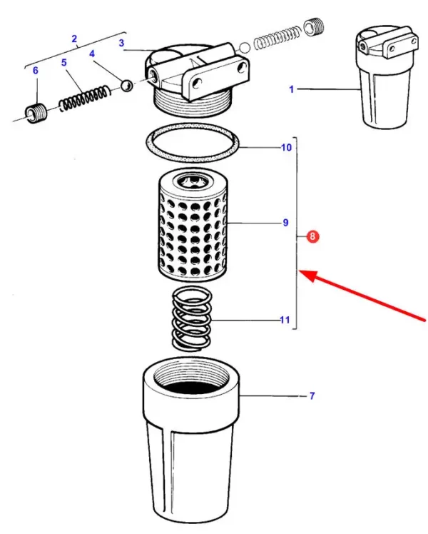 Oryginalny filtr oleju hydrauliki AGCO, stosowany w maszynach rolniczych marki Massey Ferguson. schemat
