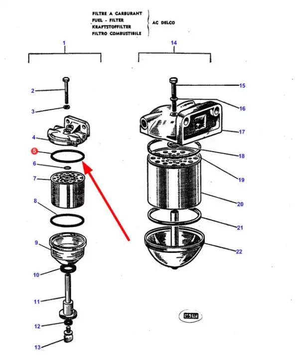 Oryginalna uszczelka gumowa filtra, stosowana w ciągnikach rolniczych marki Massey Ferguson. schemat