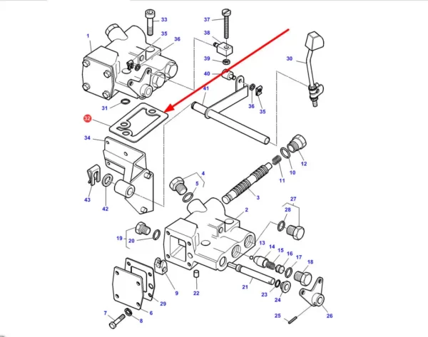 Oryginalna uszczelka zaworu przełączającego o numerze katalogowym 1860488M1, stosowana w ciągnikach rolniczych marki Massey Ferguson. schemat