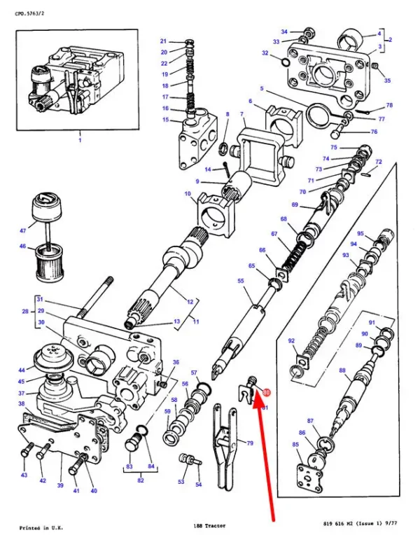 Oryginalna zaślepka pompy hydraulicznej, stosowana w ciągnikach rolniczych marki Massey Ferguson. schemat
