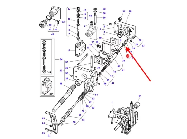 Oryginalna prowadnica wałka pompy hydraulicznej, stosowana w maszynach rolniczych marki Massey Ferguson. schemat