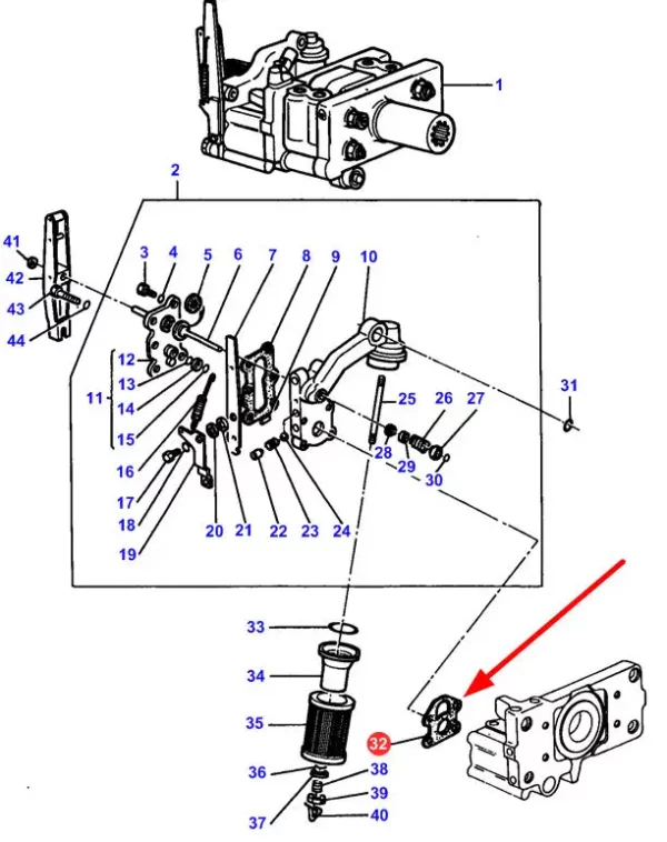 Oryginalna uszczelka pompy hydraulicznej, stosowana w ciągnikach rolniczych marki Massey Ferguson. schemat