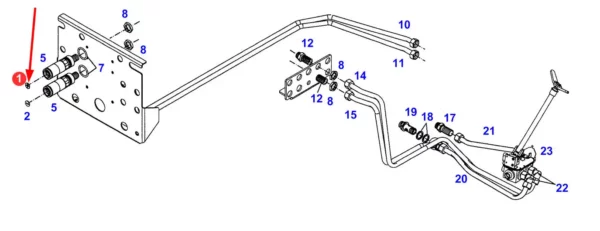 Oryginalna wkładka niebieska szybkozłączy o numerze katalogowym 199961900020, stosowana w ciągnikach rolniczych marek Fendt i Massey Ferguson. schemat
