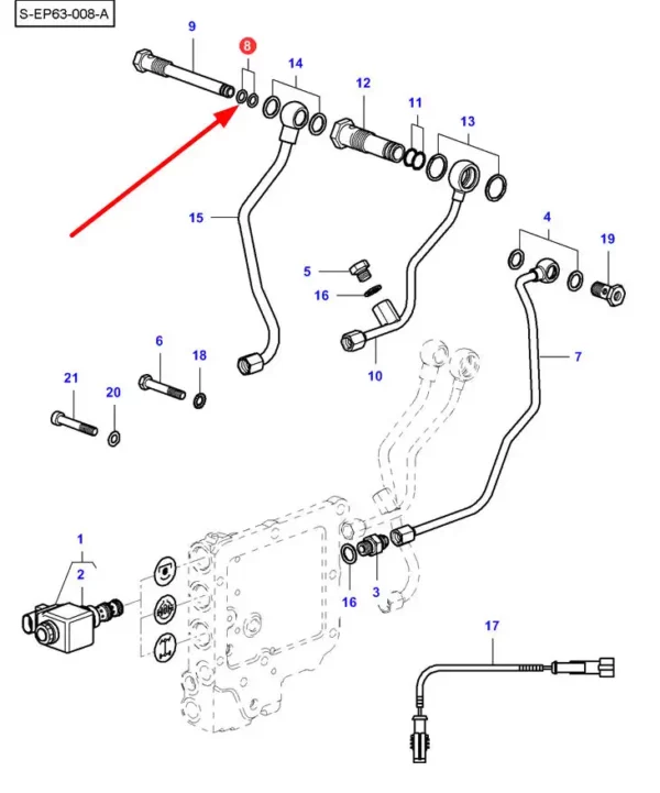 Oryginalny pierścień oring, stosowany w ciągnikach Massey Ferguson schemat.