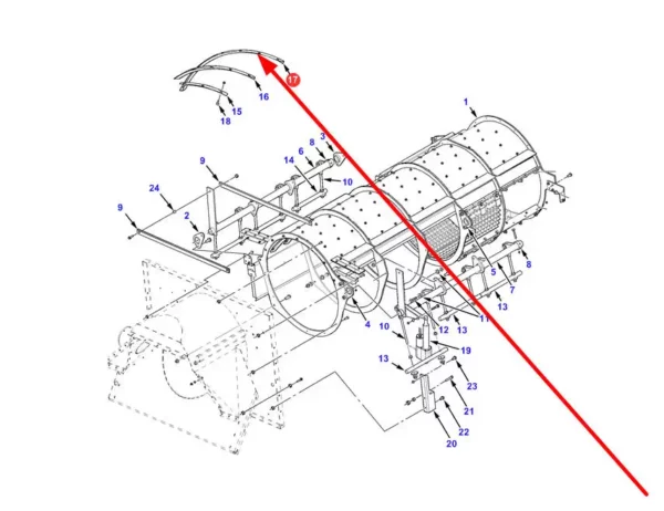 Oryginalna prowadnica rotora o numerze katalogowym 2442770W1, stosowana w kombajnach zbożowych marki Massey Ferguson, Fendt, Challenger schemat.