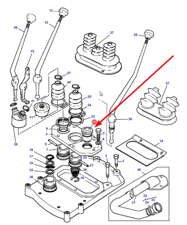 Oryginalny korek wlewu oleju hydraulicznego, stosowany w ciągnikach marki Massey Ferguson schemat.