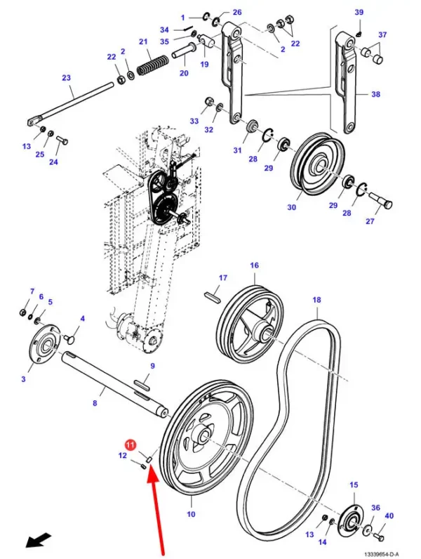 Oryginalny wkręt dociskowy M10 x 20 (1,5) ISO 45H, stosowany w mocowaniu kół pasowych na wale w kombajnach marki Massey Ferguson i Fendt schemat.