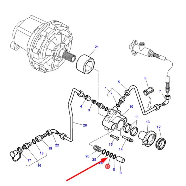 Oryginalny pierścień oring o wymiarach 45 x 3,5, stosowany w ciągnikach rolniczych marki Massey Ferguson oraz Challenger. schemat