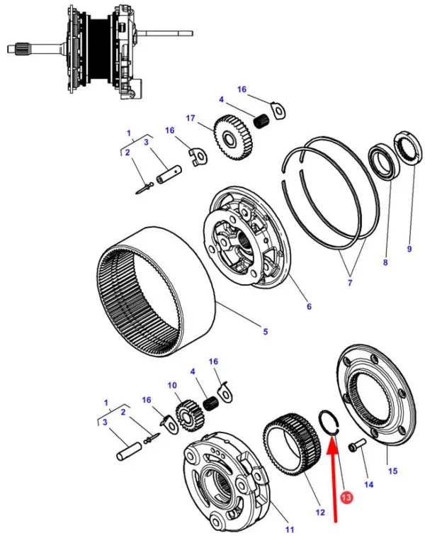 Oryginalny pierścień osadczy rozprężny przekładni o numerze katalogowym 3010138X1, stosowany w ciągnikach rolniczych marki Massey Ferguson schemat.