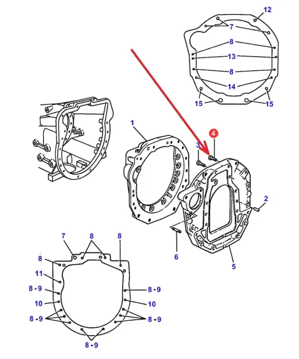 Oryginalna śruba pokrywy tylnego mostu o wymiarach M10 x 40 i numerze katalogowym 3010143X1, stosowana w ciągnikach rolniczych marki Massey Ferguson. schemat