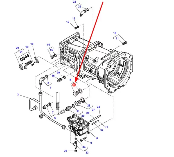 Oryginalny pierścień oring o wymiarach 29,7 x 35,7 x 2 mm i numerze katalgowym 3011037X1, stosowany w ciągnikach rolniczych marki Massey Ferguson schemat