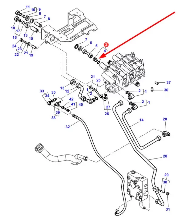 Oryginalne złącze hydrauliczne (redukcja) o wymiarach M22 x 1,5  stosowane w ciągnikach marki Massey Ferguson schemat.