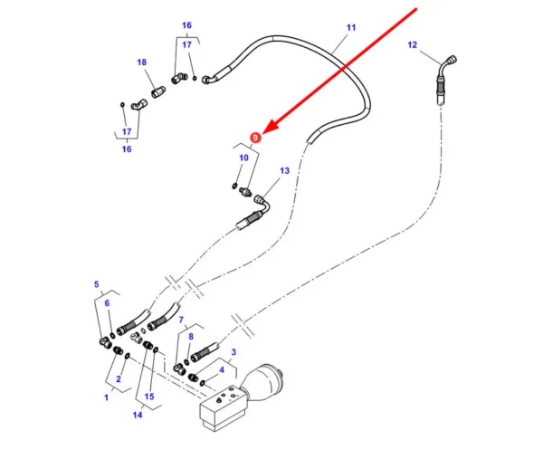 Oryginalne złącze hydrauliczne o numerze katalogowym 3011246X91, stosowane w ciągnikach rolniczych marek Massey Ferguson oraz Challenger schemat