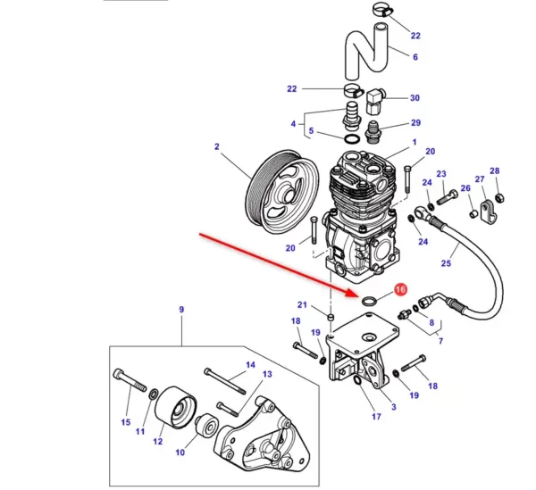 Oryginalny pierścień o-ring o numerze katalogowym 3011903x1, stosowany w ciągnikach rolniczych marki Massey Ferguson schemat