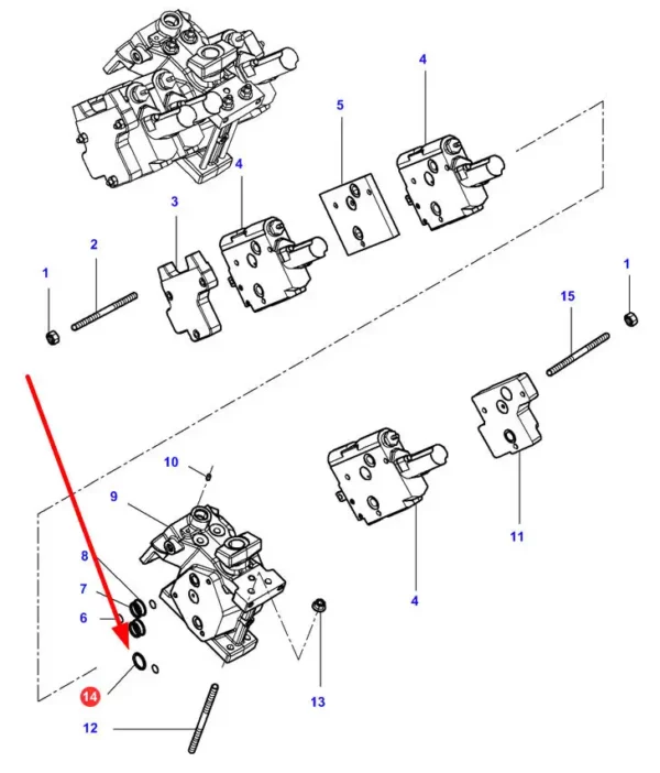 Oryginalny pierścień oring o wymiarach R20 x 2,5 mm, stosowany w układach hydraulicznych ciągników marki Massey Ferguson schemat.