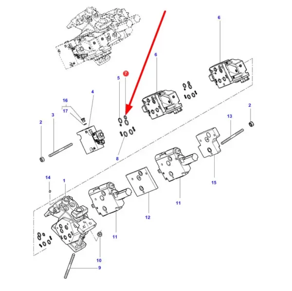 Oryginalny pierścień oring o rozmiarach R10 x 2,5mm z numerem katalogowym 3012033X1, stosowany w ciągnikach rolniczych marki Massey Ferguson schemat.