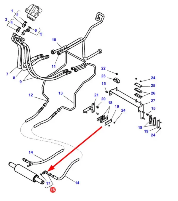 Oryginalne kolanko przewodu hydraulicznego o numerze katalogowym 3012094X91, stosowane w ciągnikach rolniczych marki Massey Ferguson schemat.