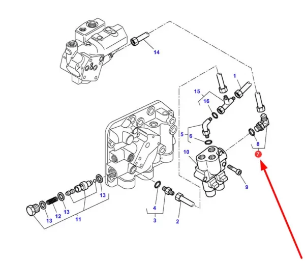 Oryginalna złączka hydrauliczna o rozmiarze gwintu M22 x 1.5 i numerze katalogowym 3012107X91, stosowana w ciągnikach rolniczych marek Massey Ferguson, Challenger, Valtra schemat.