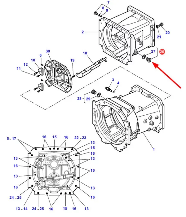 Oryginalna zaślepka obudowy sprzęgła o numerze katalogowym 3014183X91, stosowana w ciągnikach rolniczych marki Massey Ferguson schemat.