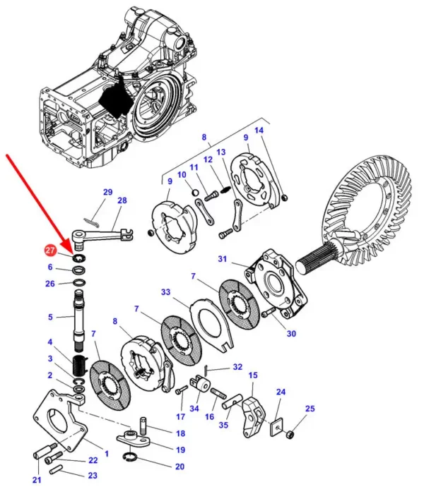 Oryginalna podkładka o średnicy 22 mm, stosowana w ciągnikach rolniczych marki Massey Ferguson oraz Challenger. schemat