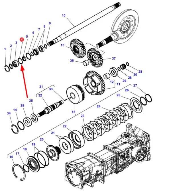 Oryginalny pierścien oring sprzęgła napędu przedniej osi o wymiarach  R 61,91 X 3,53 mm, stosowany w ciagnikach rolniczych marki Valtra oraz Massey Ferguson schemat.