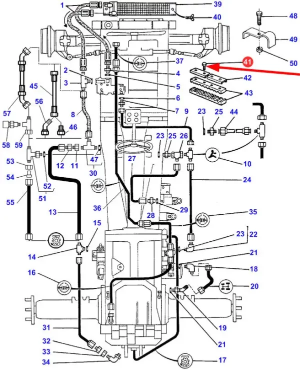 Oryginalna śruba mocowania układu hydraulicznego o numerze katalogowym 3015134X1, stosowana w ciągnikach rolniczych marki Massey Ferguson schemat.