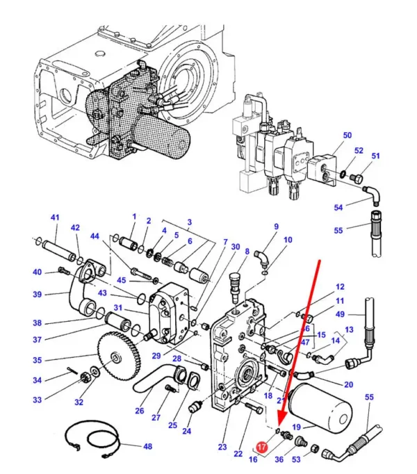 Pierścień oring o wymiarach 29,7 x 2,8, stosowany w układach hydraulicznych ciągników Massey Ferguson oraz Valtra schemat.