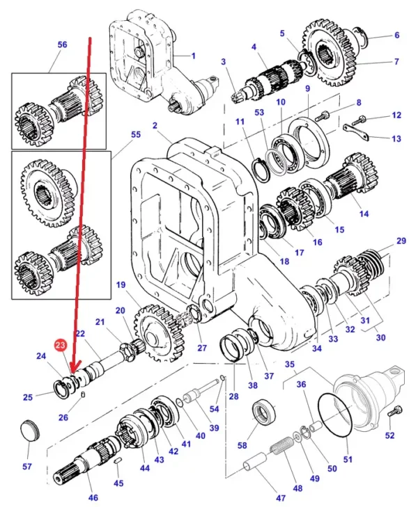 Oryginalny pierścień oring przystawki przedniego napędu o numerze katalogowym 3019463X1, stosowany w ciągnikach rolniczych marki Massey Ferguson. schemat