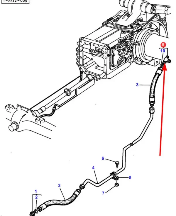 Oryginalny trójnik przewodu hydraulicznego, stosowany w ciągnikach marki Massey Ferguson schemat.