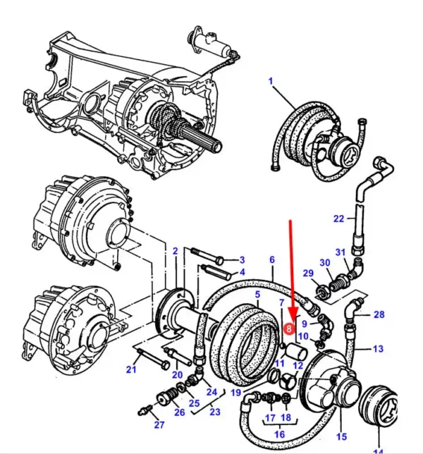 Oryginalna złączka hydrauliczna przednie osi o numerze katalogowym 3019700X91, stosowana w ciągnikach rolniczych marki Massey Ferguson.