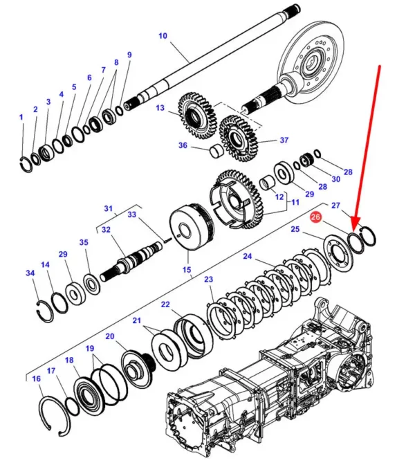 Oryginalna podkładka dystansowa sprzęgła napędu przedniej osi o wymiarach 70 x 79,7 x 0,8, stosowana w maszynach rolniczych marki Challenger, Valtra, Massey Ferguson schemat.