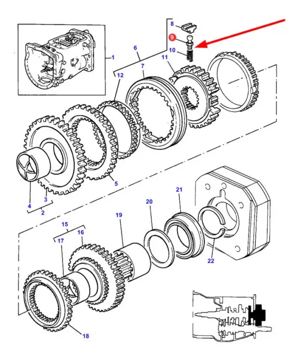 Oryginalne zabezpieczenie synchronizatora o numerze katalogowym 3188958M1. stosowane w ciągnikach rolniczych marki Massey Ferguson schemat.