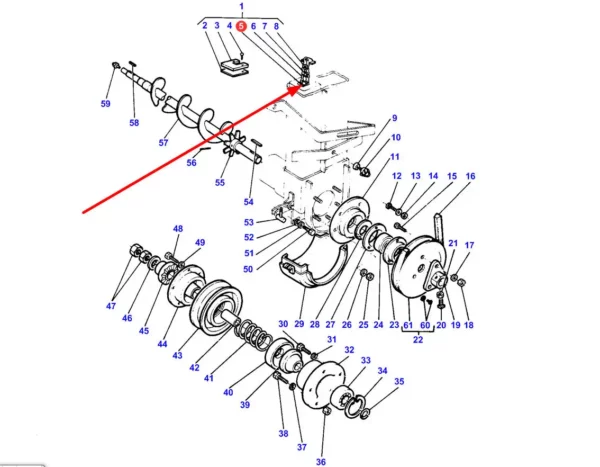 Oryginalne ogniwo wewnętrzne łańcucha o wymiarze 41,4 mm i numerze katalogowym 329949M91, stosowane w kombajnach zbozowych marki Massey Ferguson. schemat