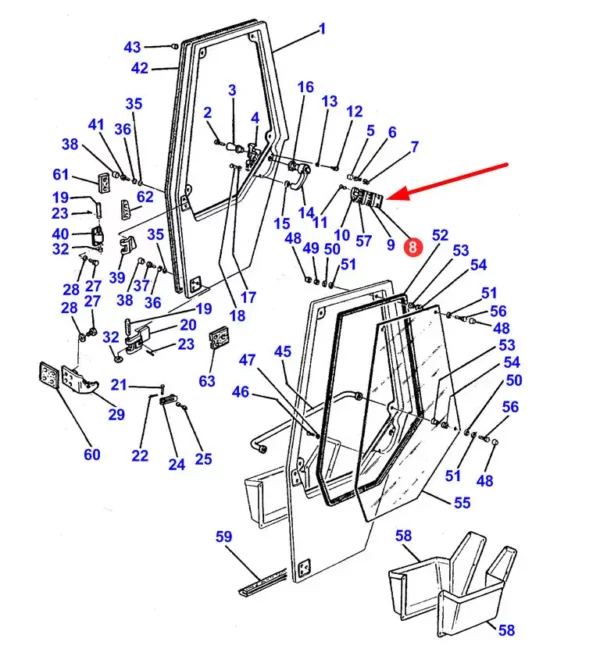 Oryginalna pokrywa zamka drzwi o numerze katalogowym 3301861M91, stosowana w ciągnikach rolniczych marki Massey Ferguson schemat.