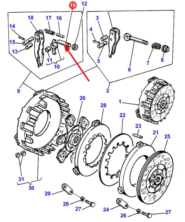 Oryginalny sworzeń o numerze katalogowym 3311504M1, stosowany w ciągnikach marki Massey Ferguson schemat.