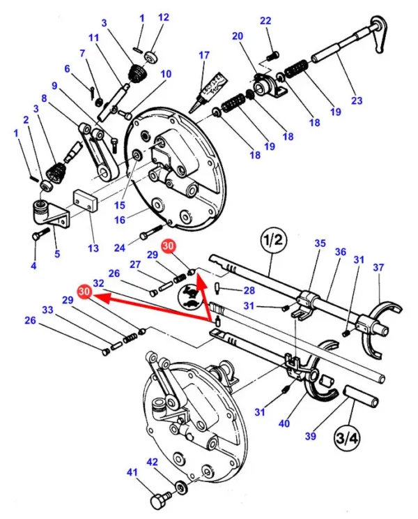 Oryginalny zatrzask wybieraka o numerze katalogowym 3322463M2, stosowany w ciągnikach rolniczych marek Challenger oraz Massey Ferguson schemat.