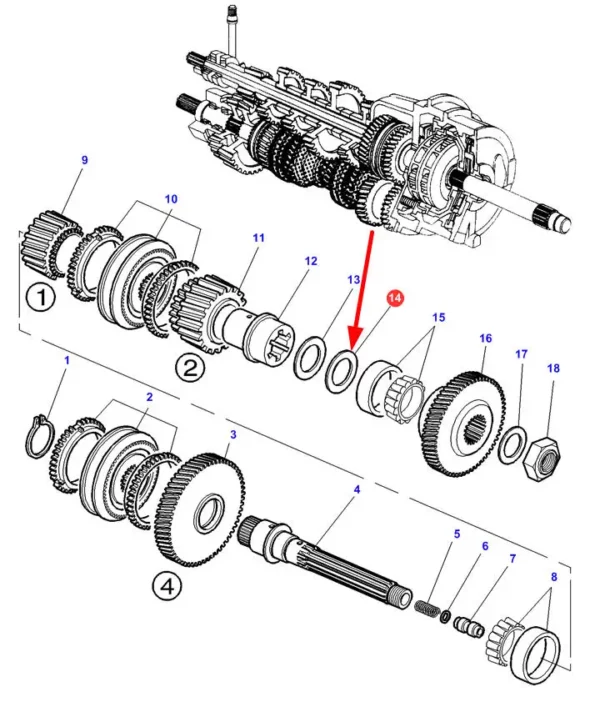 Oryginalna podkładka dystansowa, ogrubości 0,1 mm, montowana na wale skrzyni biegów, stosowana w ciągnikach rolniczych marki Challenger oraz Massey Ferguson schemat.