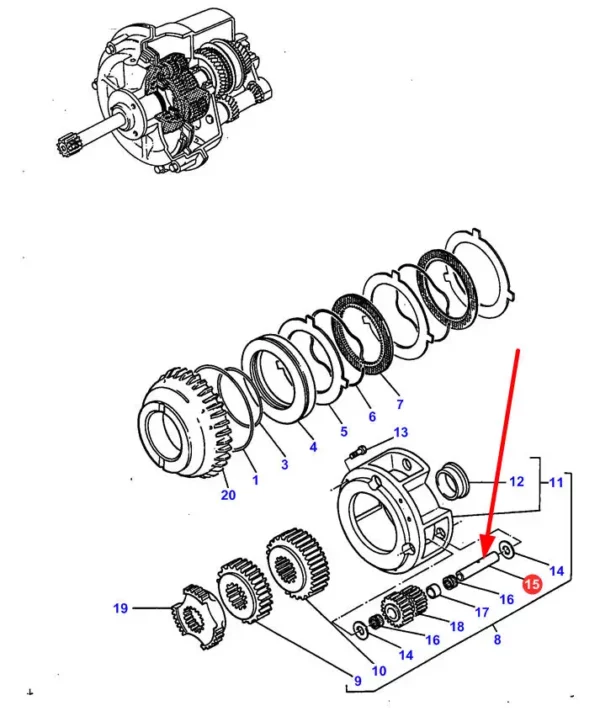 Oryginalny sworzeń koła planetarnego o numerze katalogowym 3382239M1, stosowany w ciągnikach rolniczych marek Challenger oraz Massey Ferguson schemat.