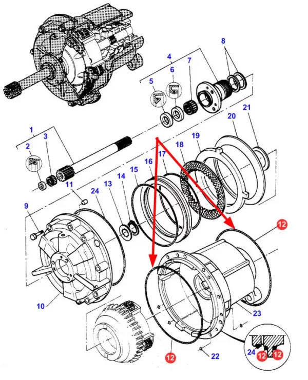 Oryginalny pierścień oring obudowy rewersu 293 x 3,53, stosowany w maszynach marek Massey Ferguson oraz Challenger. schemat