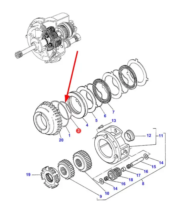 Oryginalny pierścień oring 98 x 3,53 mm i numerze katalogowym 3382253M1, stosowany w ciągnikach rolniczych marek Massey Ferguson, Challenger, White, Agco Allis. schemat