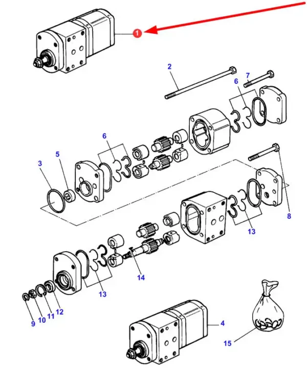 Oryginalna pompa hydrauliczna marki Bosch o numerze katalogowym 3382280M1, stosowana w ciągnikach rolniczych marki Massey Ferguson schemat.