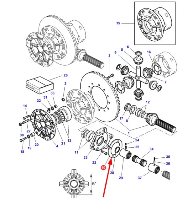 Oryginlna podkładka 0,15mm mechanizmu różnicowego tylnej osi, stosowana w ciągnikach marki Challenger oraz Massey Ferguson schemat.