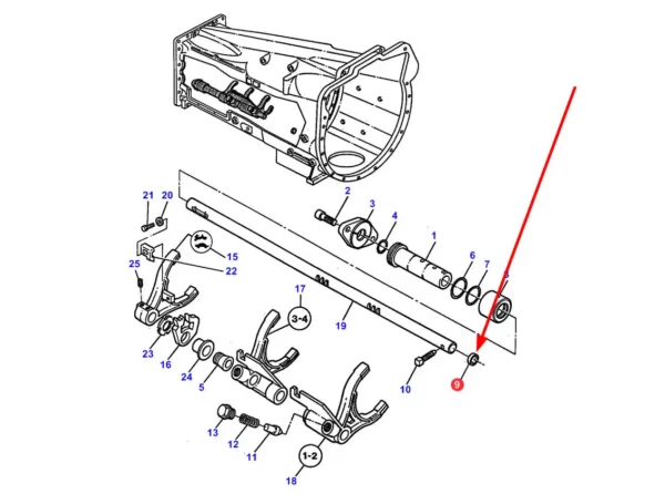 Oryginalna zaślepka metalowa wodzika skrzyni biegów o numerze katalogowym 3383244M1, stosowna w ciągnikach rolniczych marek Massey Ferguson i Challenger. schemat